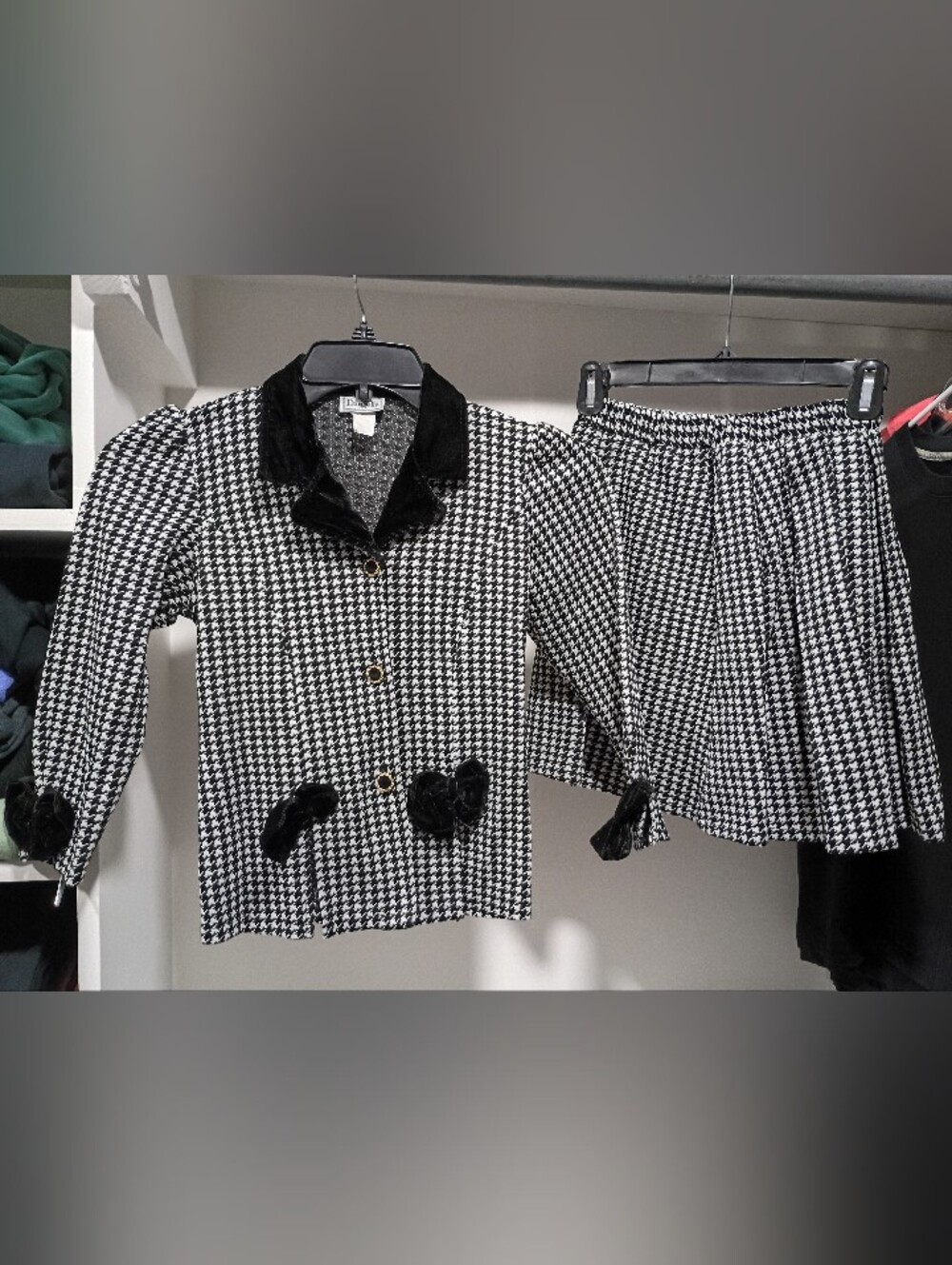 Vintage Girls Houndstooth Velvet Coord Skirt Set